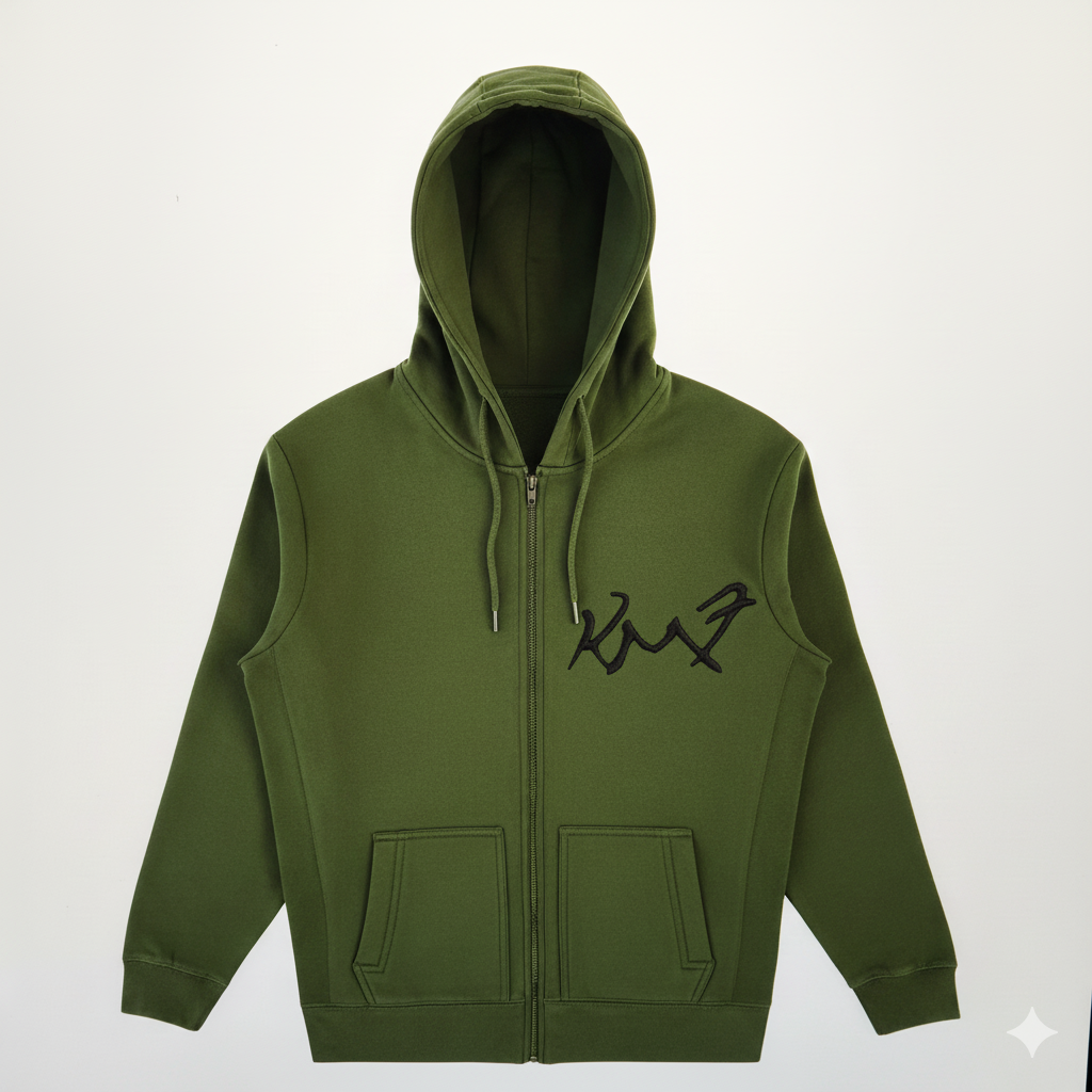 Military Olive Zip-Up Hoodie