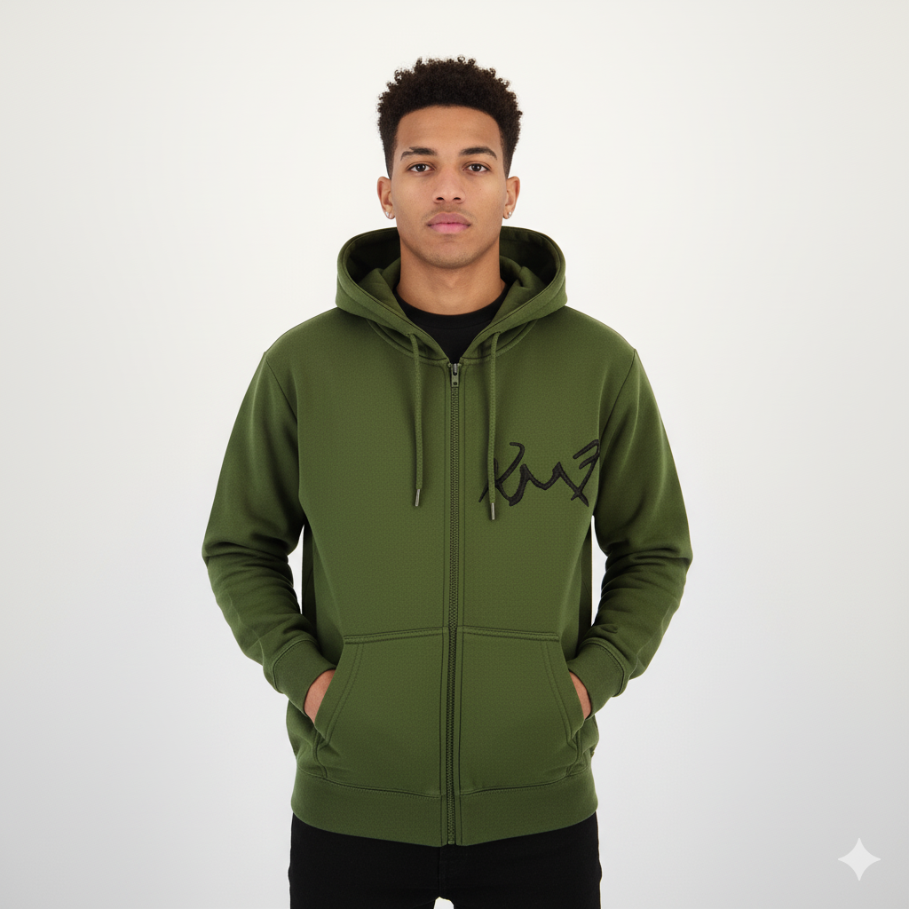 Military Olive Zip-Up Hoodie