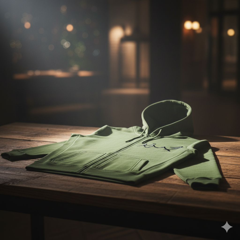 Military Olive Zip-Up Hoodie