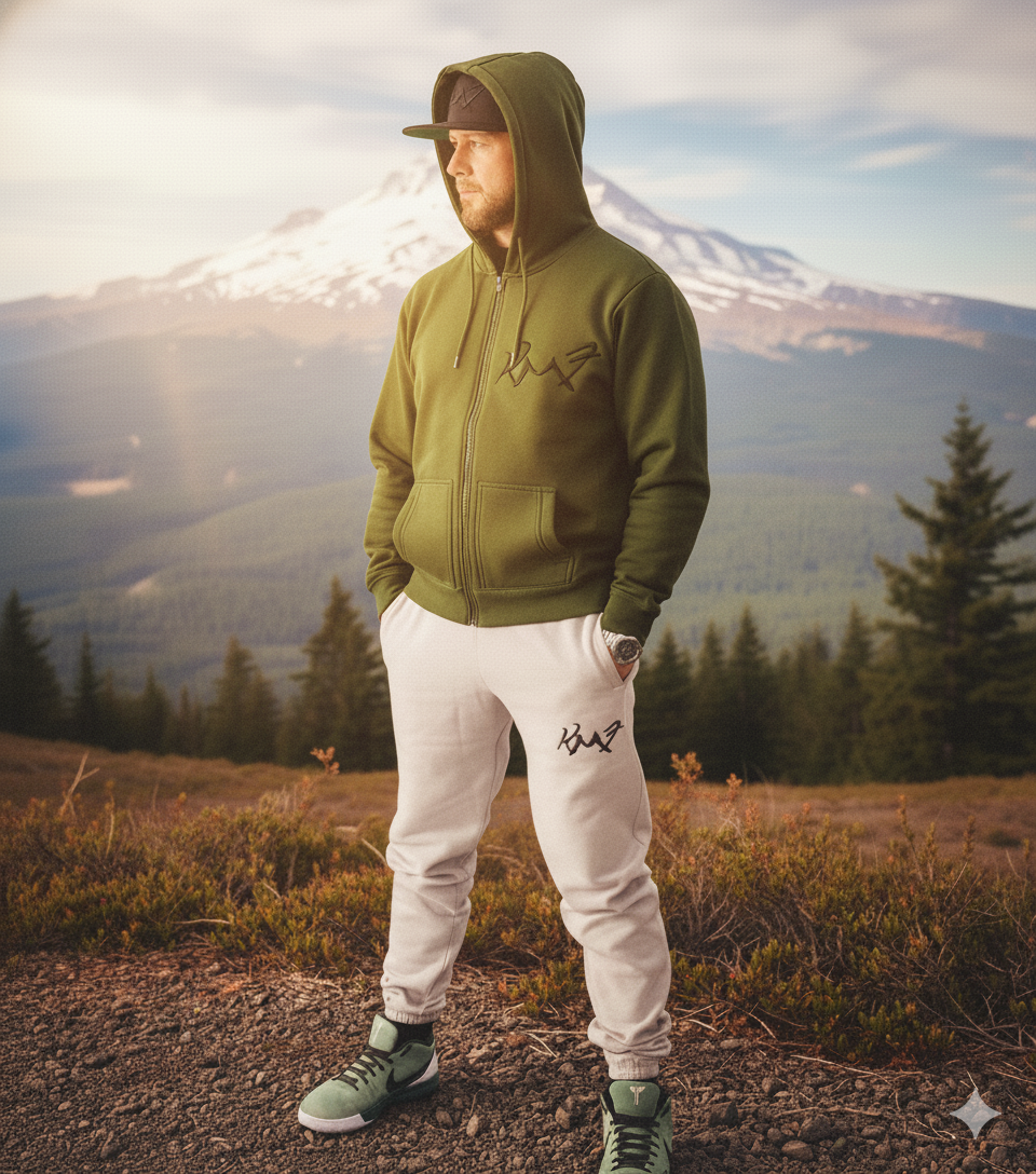 Military Olive Zip-Up Hoodie